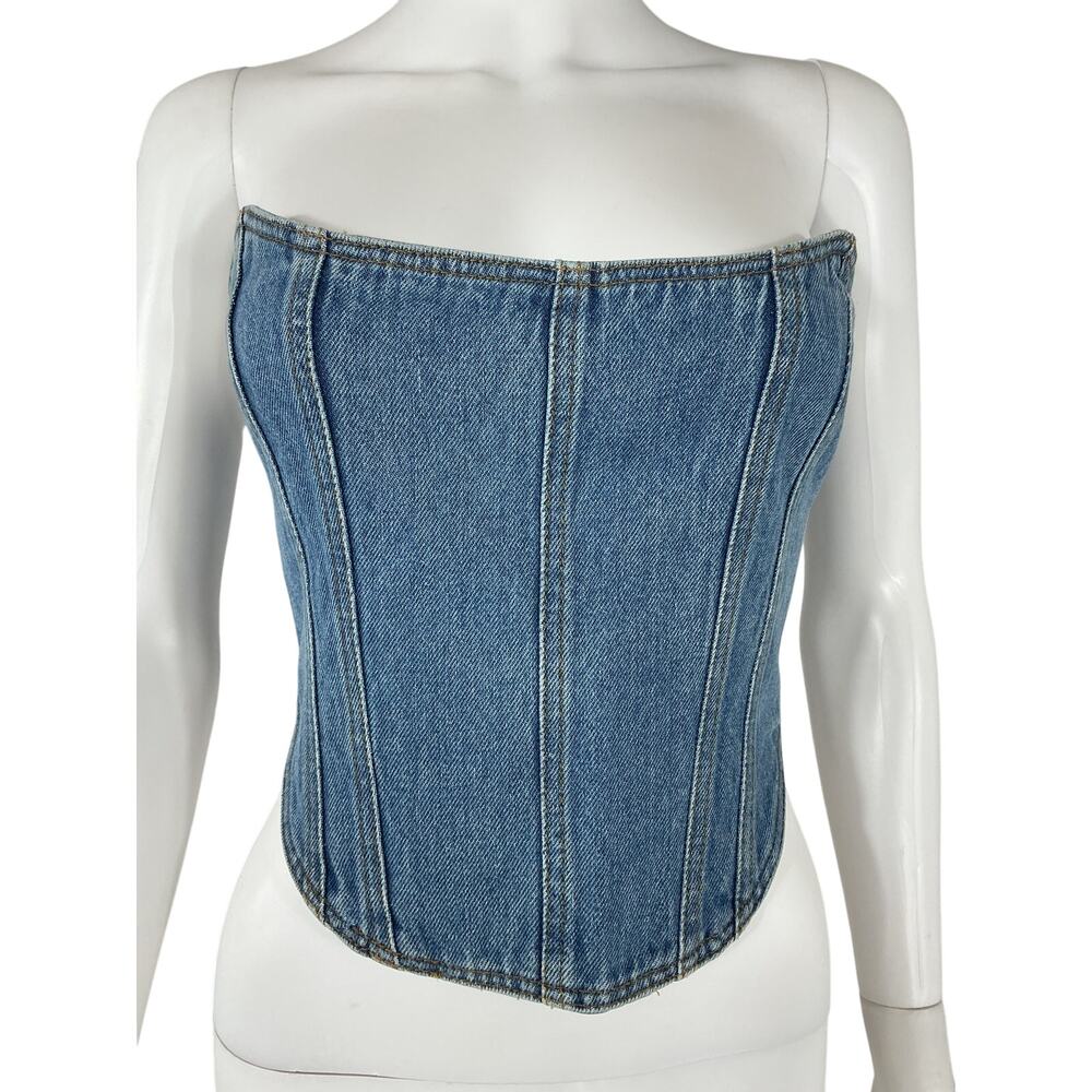Magda Butrym Structured Blue Denim Bustier Top Size 34 EU / US 2 NWT